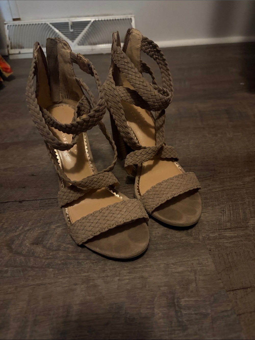 LC Lauren Conrad Braided Strappy Block Heel Sandals - Taupe
